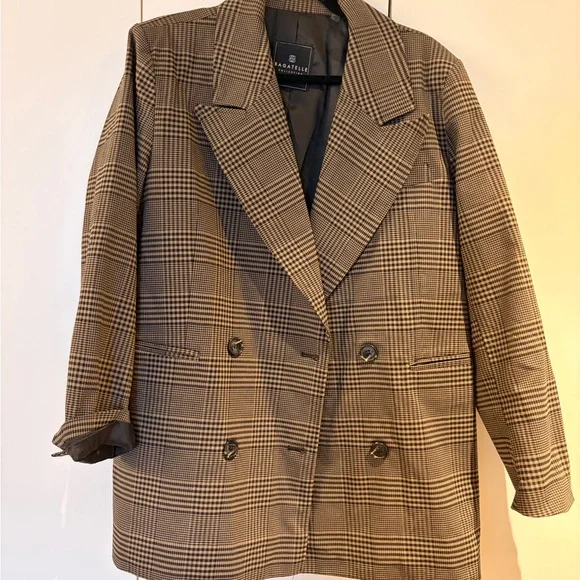 Bagatelle Tan Checkered Women's Blazer - Picture 1 of 3